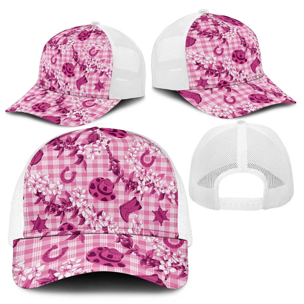 Mokihana Maile Ilima Leis Paniolo Palaka Mesh Trucker Cap Hawaiian Omaomo Ulaula Spirit - Polynesian Pride