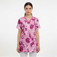 Mokihana Maile Ilima Leis Paniolo Palaka Scrub Top Hawaiian Omaomo Ulaula Spirit - Polynesian Pride