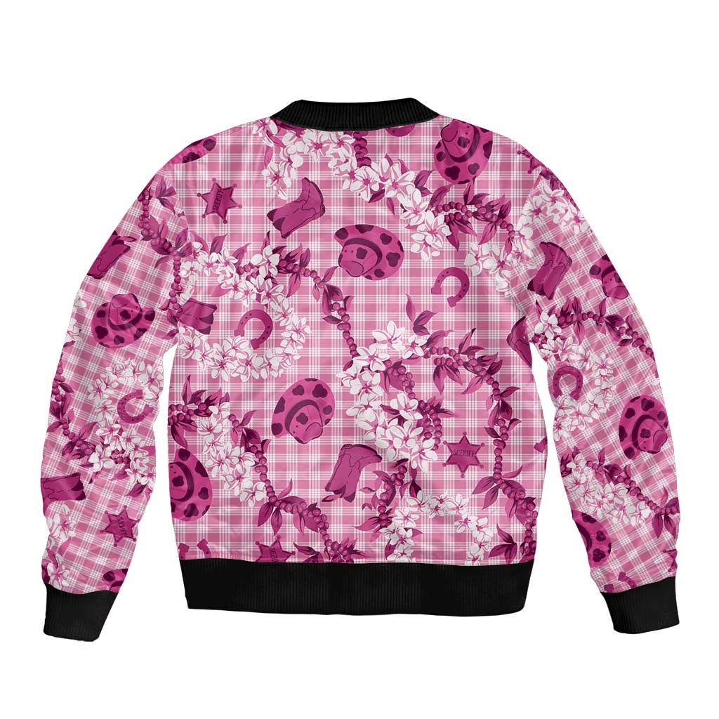 Mokihana Maile Ilima Leis Paniolo Palaka Sleeve Zip Bomber Jacket Hawaiian Omaomo Ulaula Spirit - Polynesian Pride