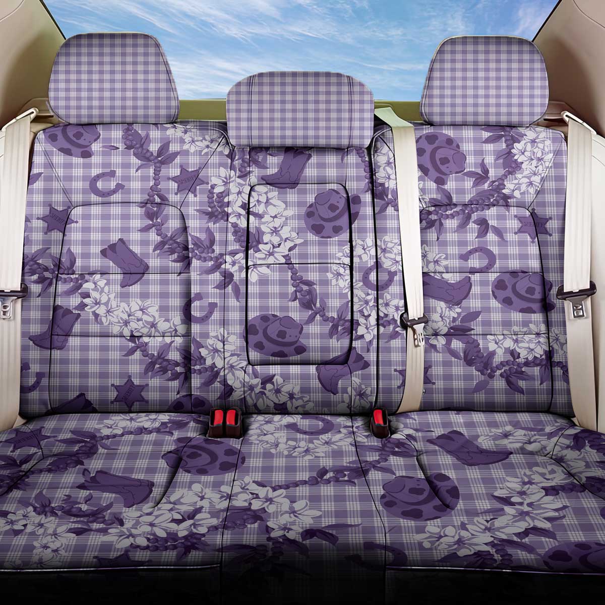 Mokihana Maile Ilima Leis Paniolo Palaka Back Car Seat Cover Hawaiian Poni Spirit - Polynesian Pride