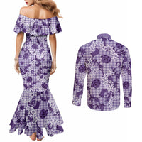 Mokihana Maile Ilima Leis Paniolo Palaka Couples Matching Mermaid Dress and Long Sleeve Button Shirt Hawaiian Poni Spirit - Polynesian Pride