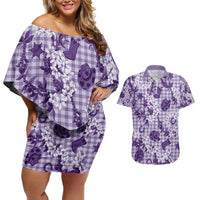 Mokihana Maile Ilima Leis Paniolo Palaka Couples Matching Off Shoulder Short Dress and Hawaiian Shirt Hawaiian Poni Spirit - Polynesian Pride