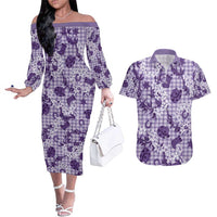 Mokihana Maile Ilima Leis Paniolo Palaka Couples Matching Off The Shoulder Long Sleeve Dress and Hawaiian Shirt Hawaiian Poni Spirit - Polynesian Pride
