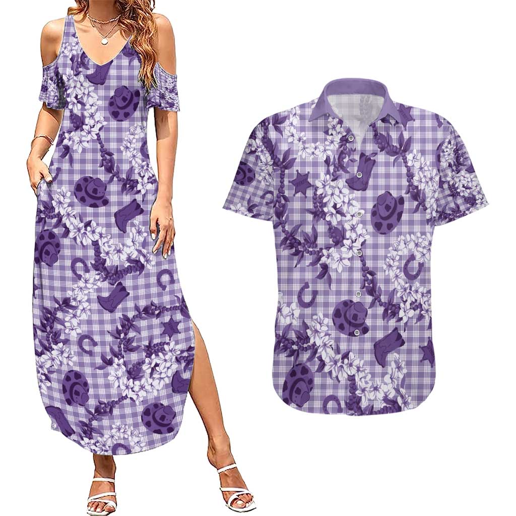 Mokihana Maile Ilima Leis Paniolo Palaka Couples Matching Summer Maxi Dress and Hawaiian Shirt Hawaiian Poni Spirit - Polynesian Pride