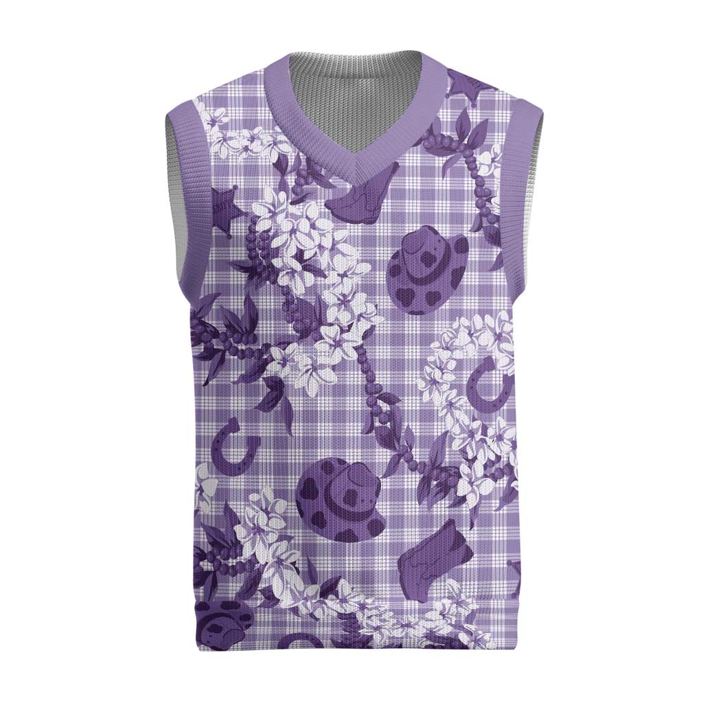 Mokihana Maile Ilima Leis Paniolo Palaka Christmas Knitted V-Neck Vest Hawaiian Poni Spirit LT9 Purple - Polynesian Pride