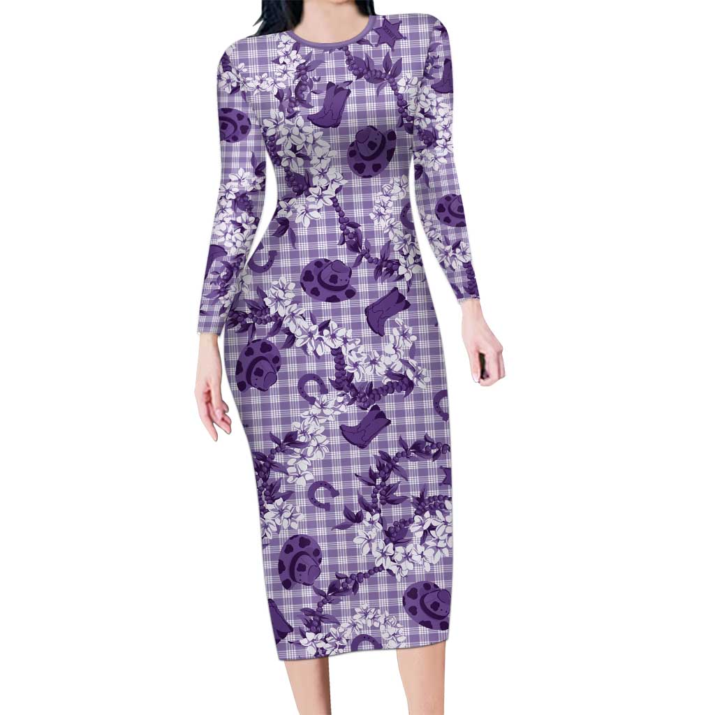 Mokihana Maile Ilima Leis Paniolo Palaka Long Sleeve Bodycon Dress Hawaiian Poni Spirit - Polynesian Pride