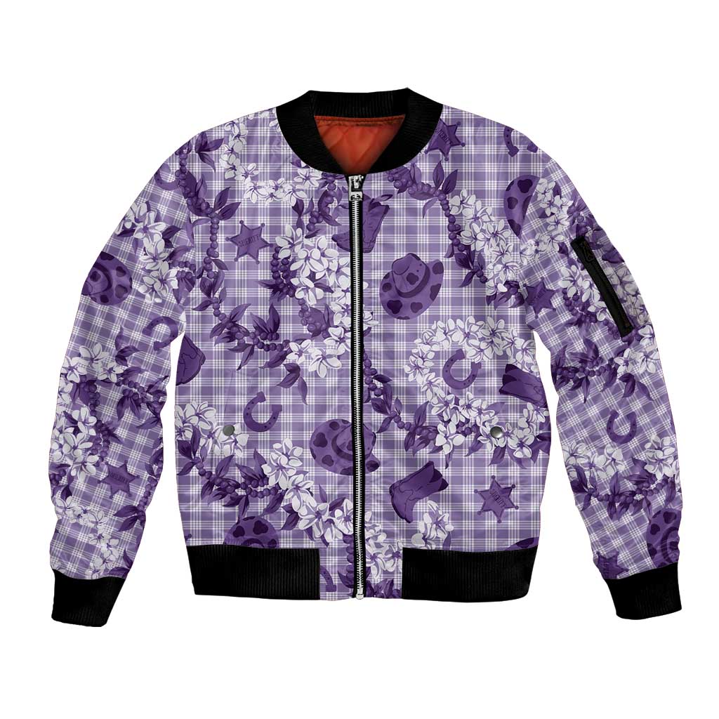 Mokihana Maile Ilima Leis Paniolo Palaka Sleeve Zip Bomber Jacket Hawaiian Poni Spirit - Polynesian Pride