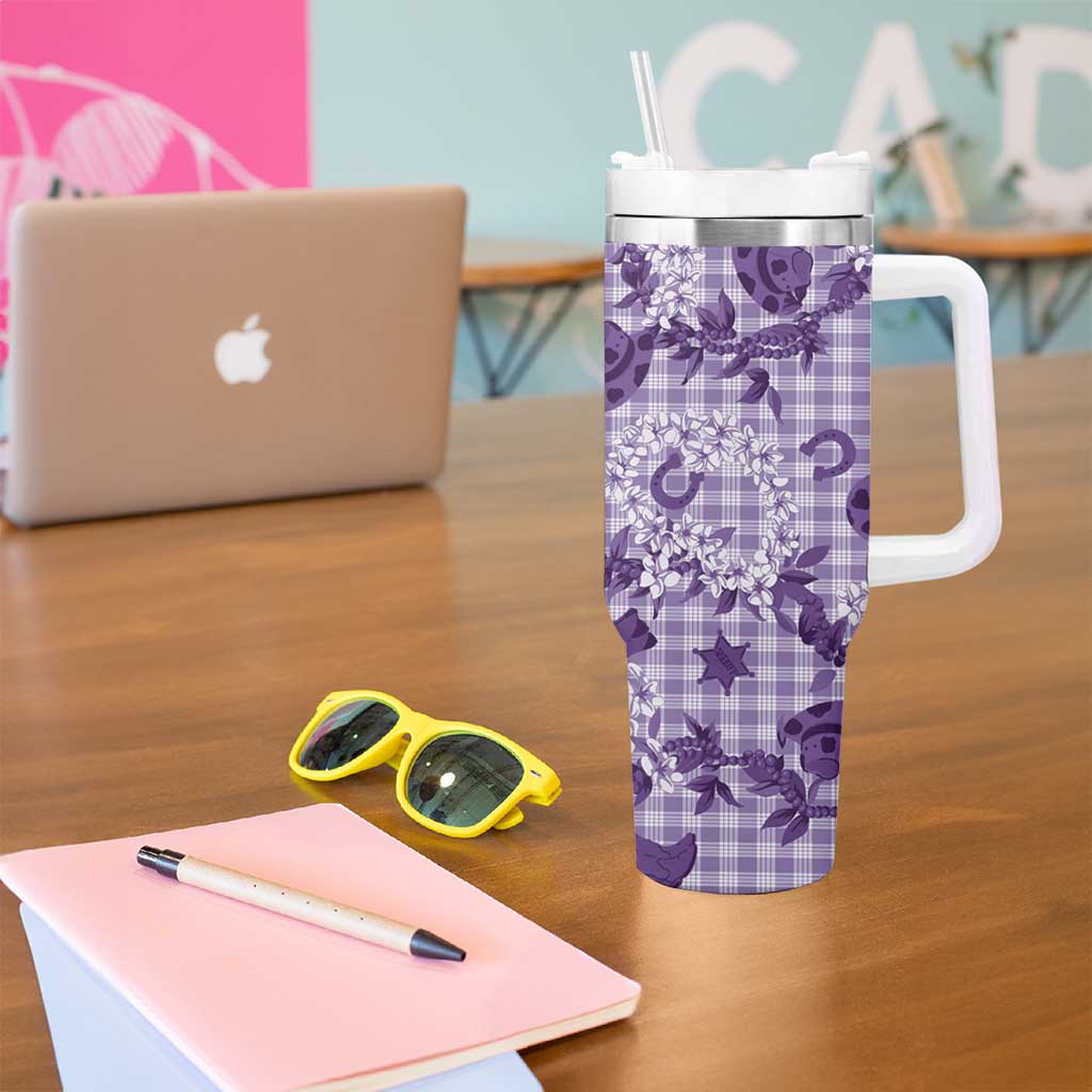 Mokihana Maile Ilima Leis Paniolo Palaka Tumbler With Handle Hawaiian Poni Spirit - Polynesian Pride