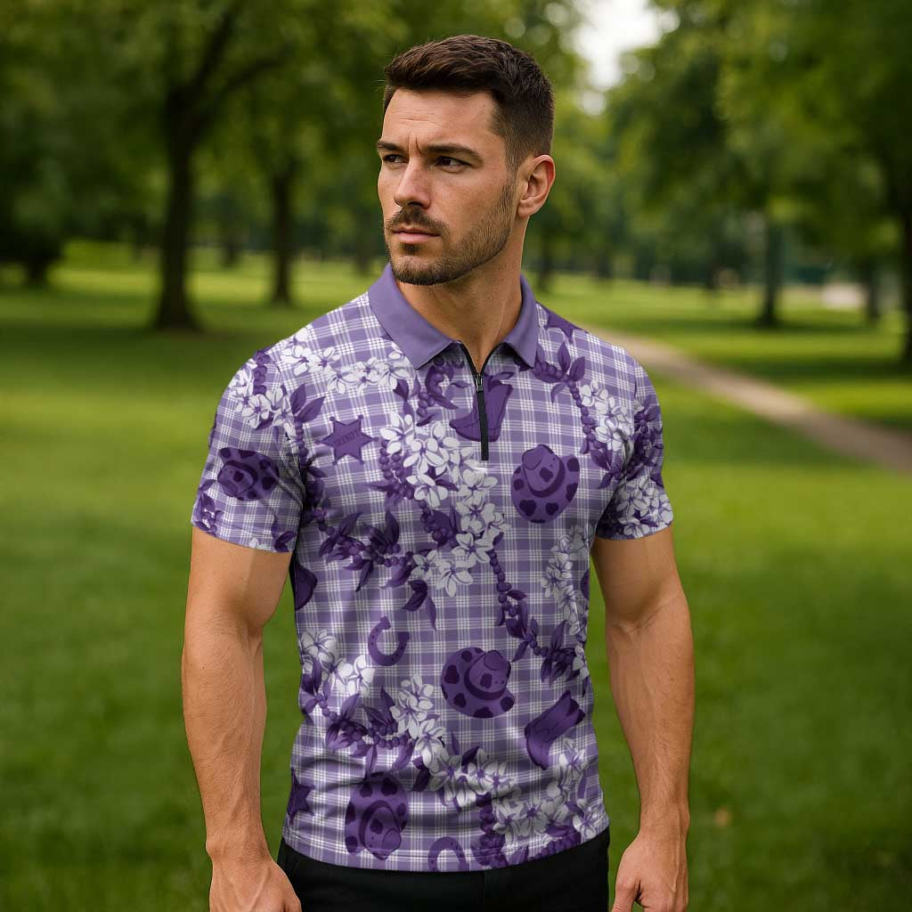 Mokihana Maile Ilima Leis Paniolo Palaka Zipper Polo Shirt Hawaiian Poni Spirit - Polynesian Pride