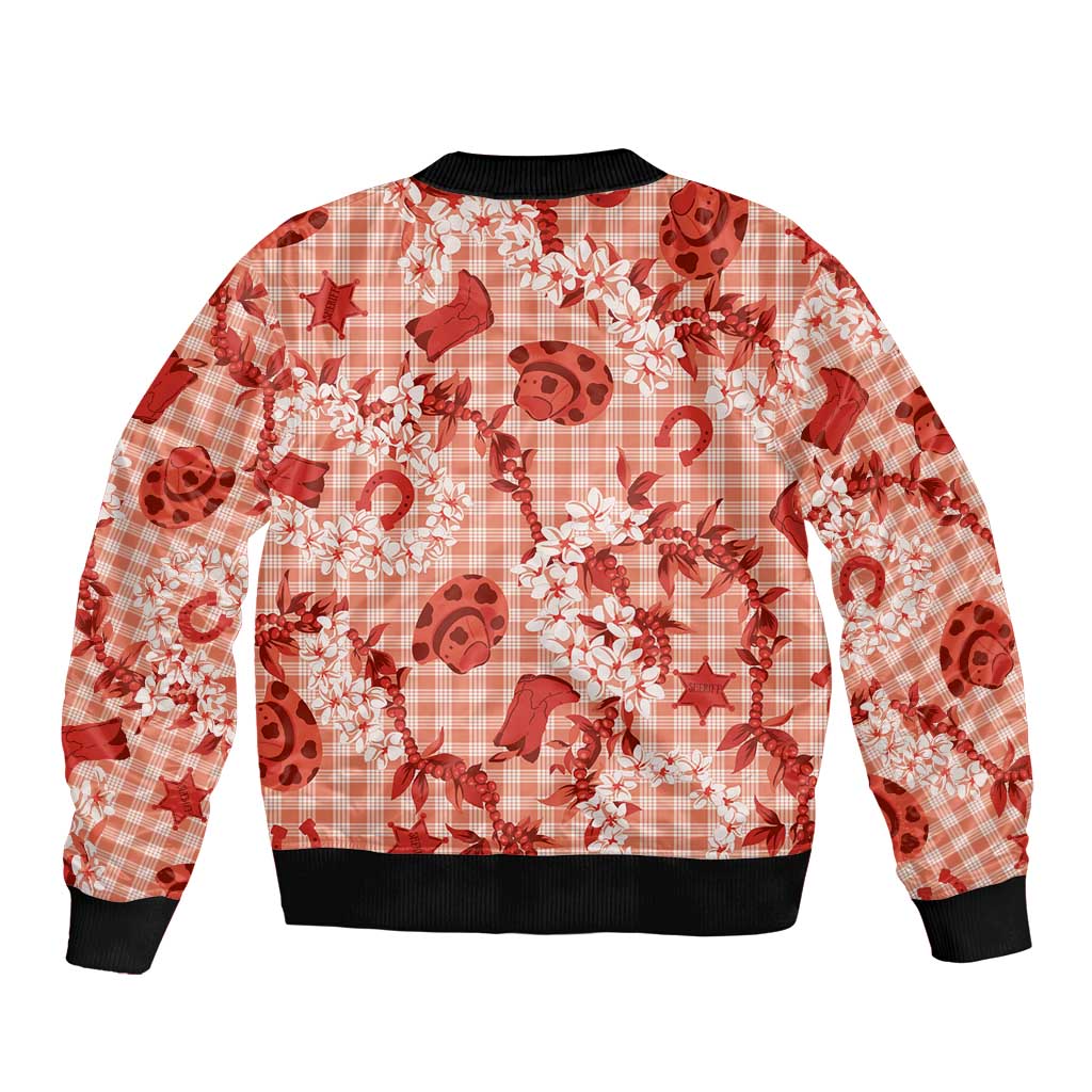 Mokihana Maile Ilima Leis Paniolo Palaka Bomber Jacket Hawaiian Ulaula Spirit - Polynesian Pride