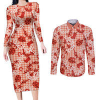 Mokihana Maile Ilima Leis Paniolo Palaka Couples Matching Long Sleeve Bodycon Dress and Long Sleeve Button Shirt Hawaiian Ulaula Spirit - Polynesian Pride