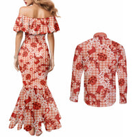 Mokihana Maile Ilima Leis Paniolo Palaka Couples Matching Mermaid Dress and Long Sleeve Button Shirt Hawaiian Ulaula Spirit - Polynesian Pride