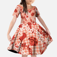 Mokihana Maile Ilima Leis Paniolo Palaka Family Matching Summer Maxi Dress and Hawaiian Shirt Hawaiian Ulaula Spirit LT9 Daughter's Dress Red - Polynesian Pride