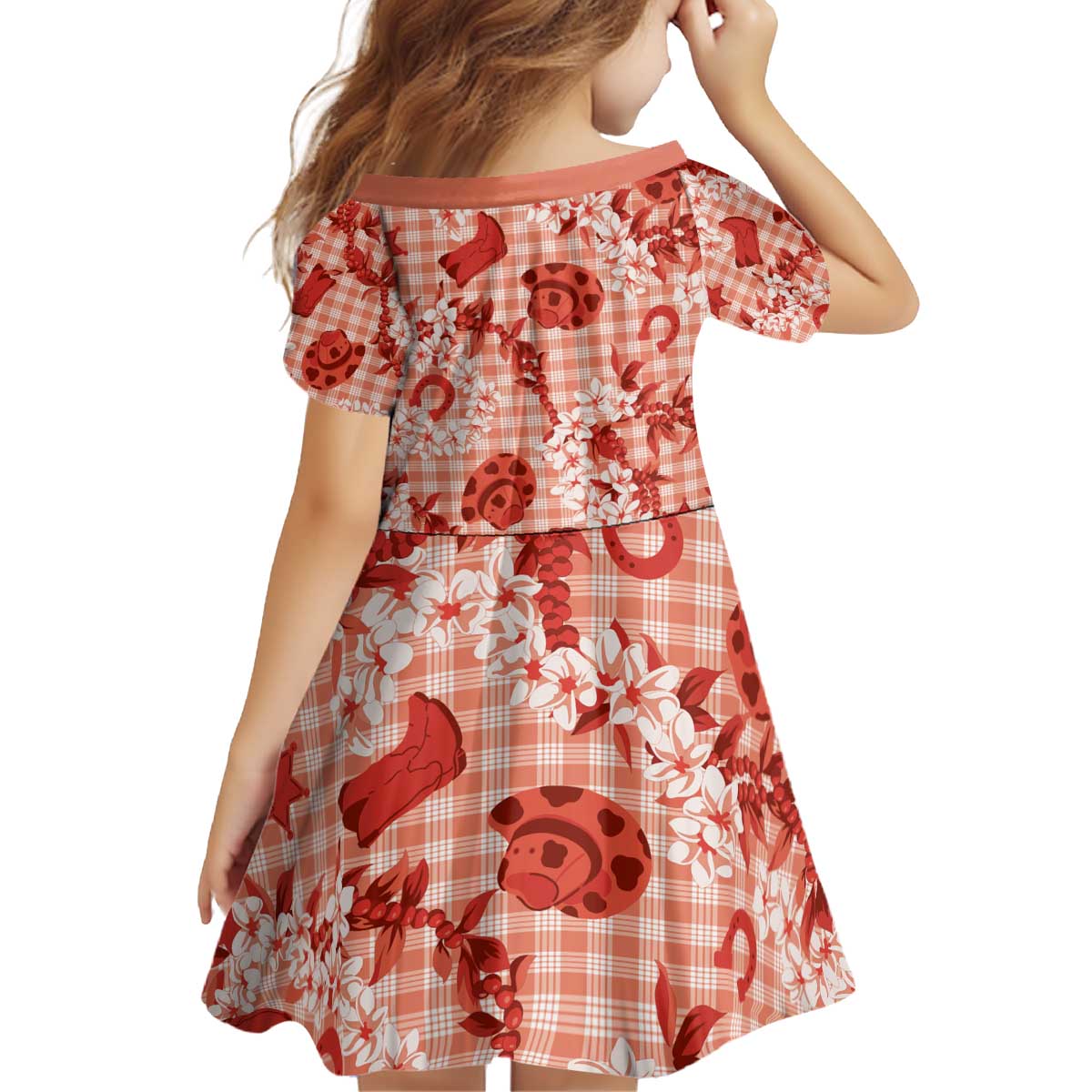 Mokihana Maile Ilima Leis Paniolo Palaka Kid Short Sleeve Dress Hawaiian Ulaula Spirit - Polynesian Pride