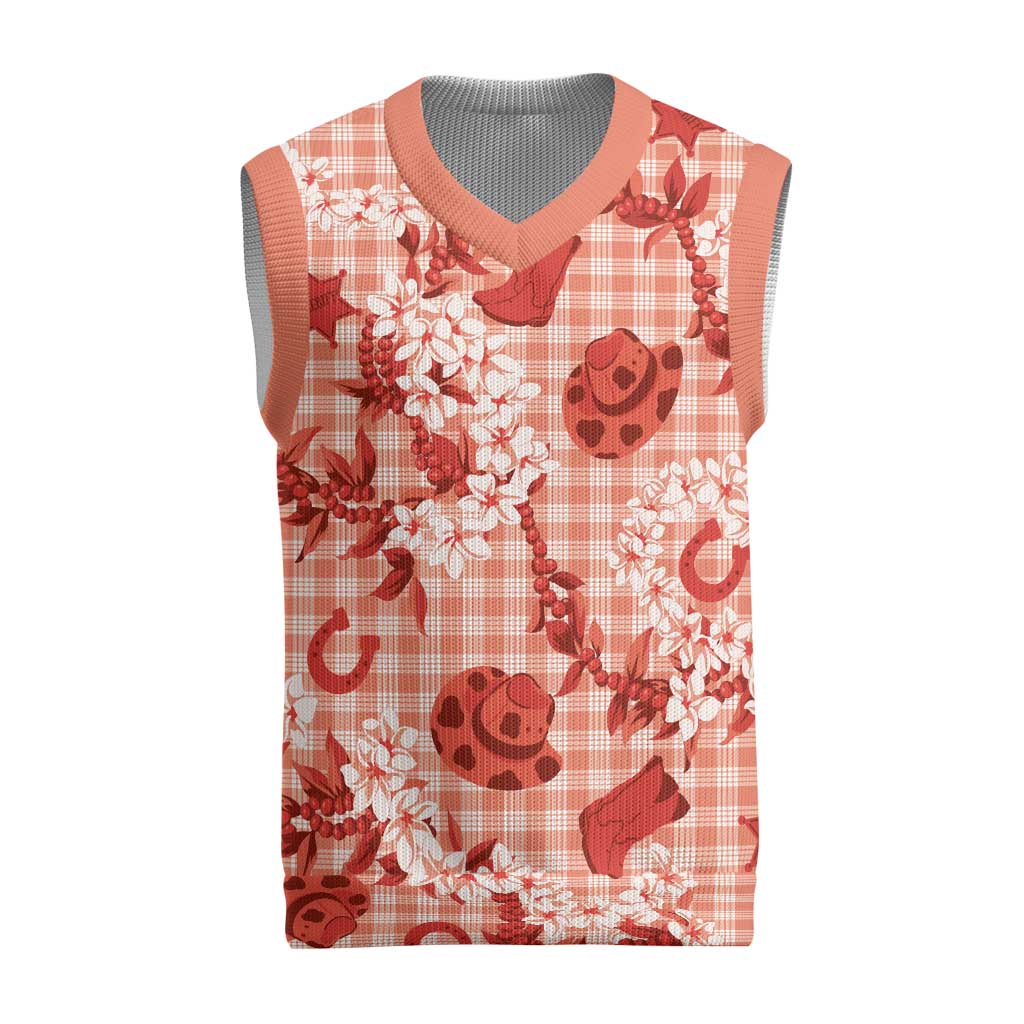 Mokihana Maile Ilima Leis Paniolo Palaka Christmas Knitted V-Neck Vest Hawaiian Ulaula Spirit LT9 Red - Polynesian Pride
