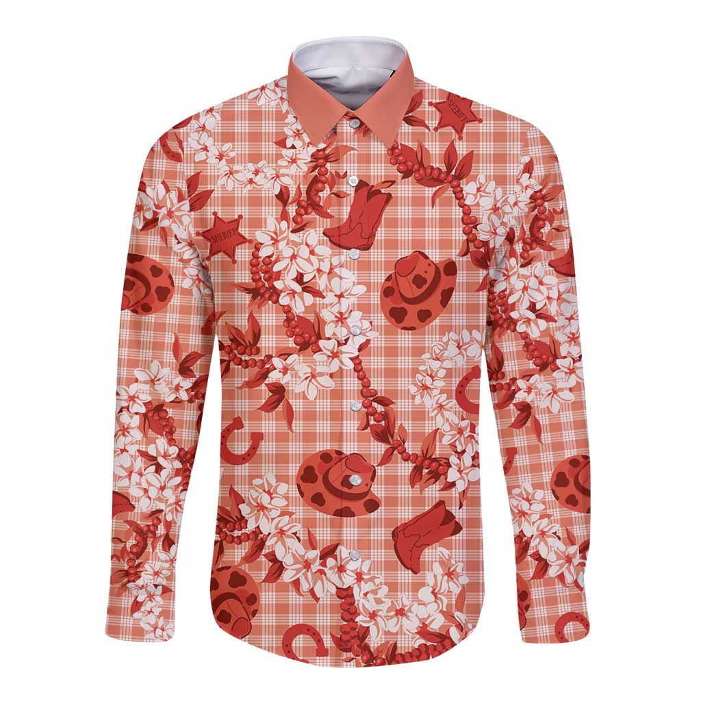 Mokihana Maile Ilima Leis Paniolo Palaka Long Sleeve Button Shirt Hawaiian Ulaula Spirit - Polynesian Pride