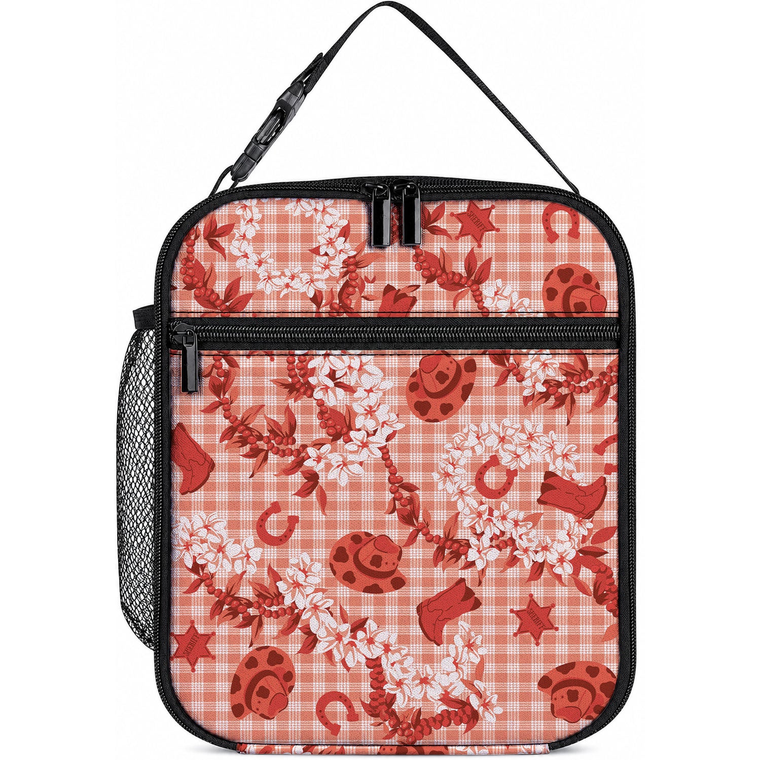 Mokihana Maile Ilima Leis Paniolo Palaka Lunch Bag Hawaiian Ulaula Spirit LT9 10.2 × 8.3 × 4.3 inch Red - Polynesian Pride