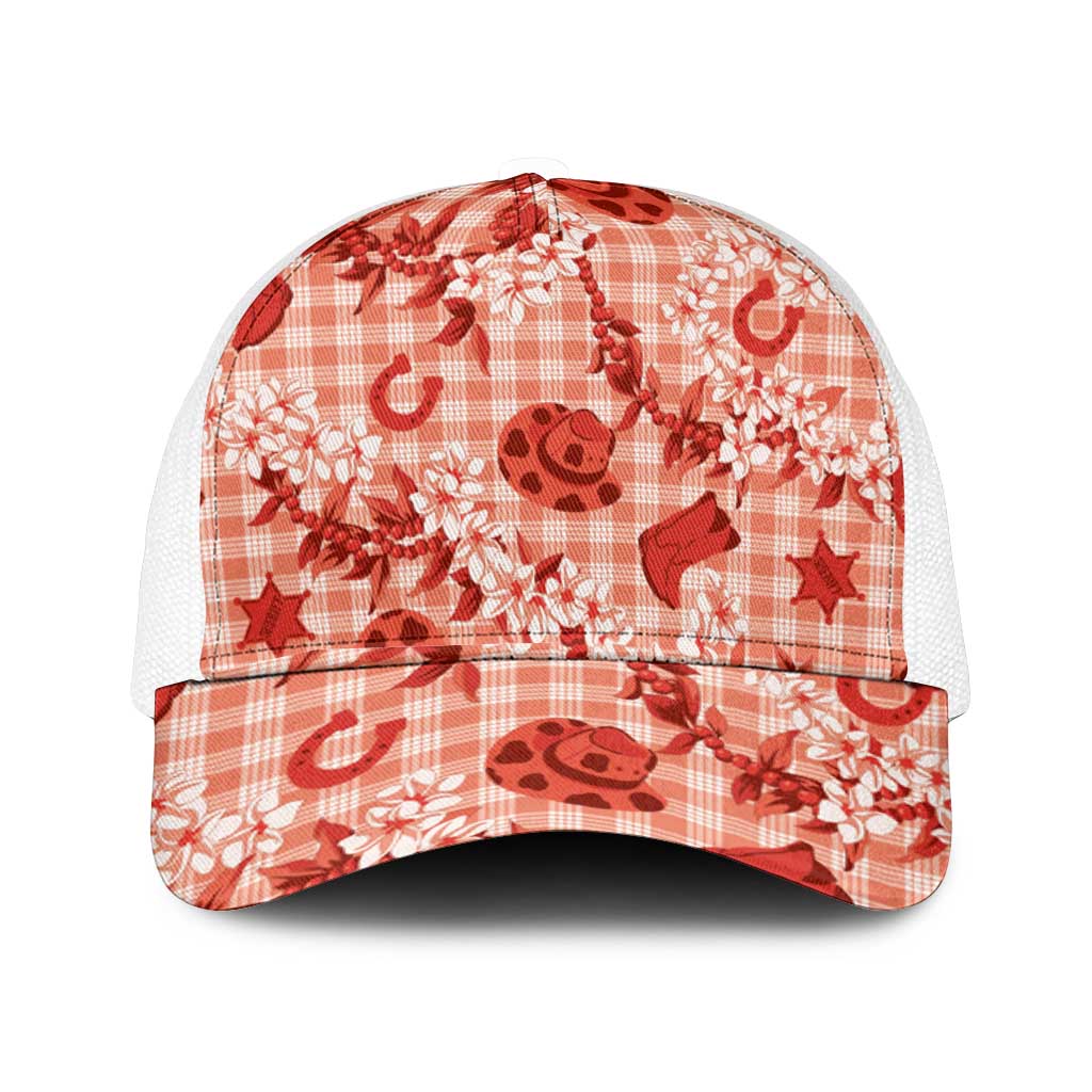 Mokihana Maile Ilima Leis Paniolo Palaka Mesh Trucker Cap Hawaiian Ulaula Spirit - Polynesian Pride