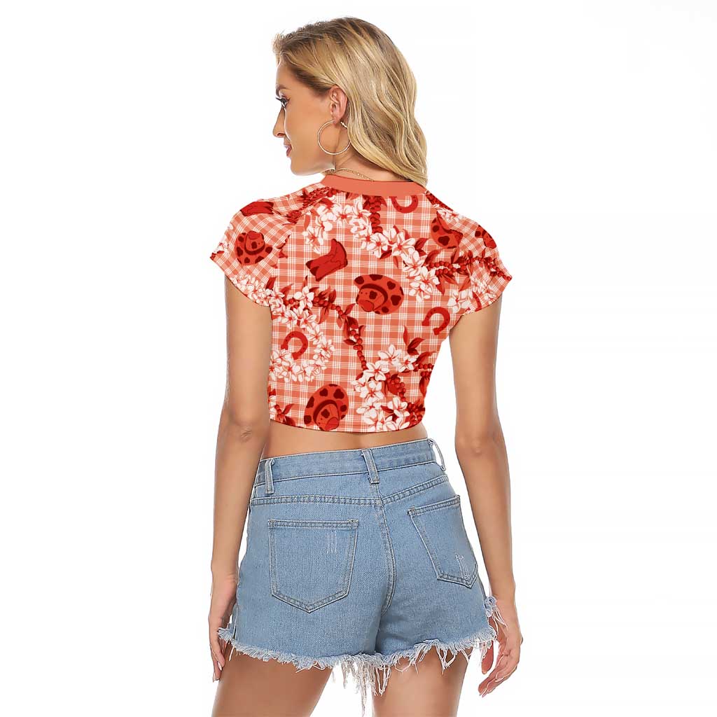 Mokihana Maile Ilima Leis Paniolo Palaka Raglan Cropped T Shirt Hawaiian Ulaula Spirit - Polynesian Pride