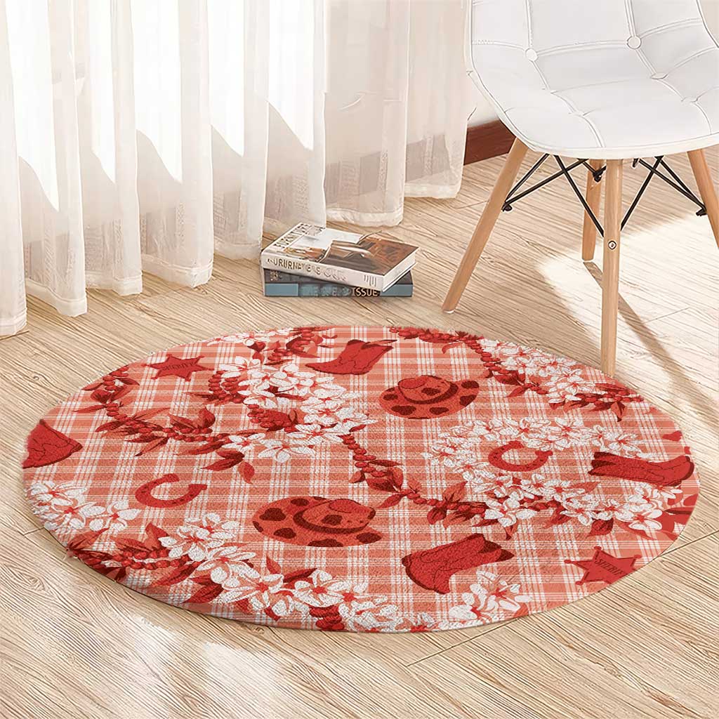 Mokihana Maile Ilima Leis Paniolo Palaka Round Carpet Hawaiian Ulaula Spirit - Polynesian Pride