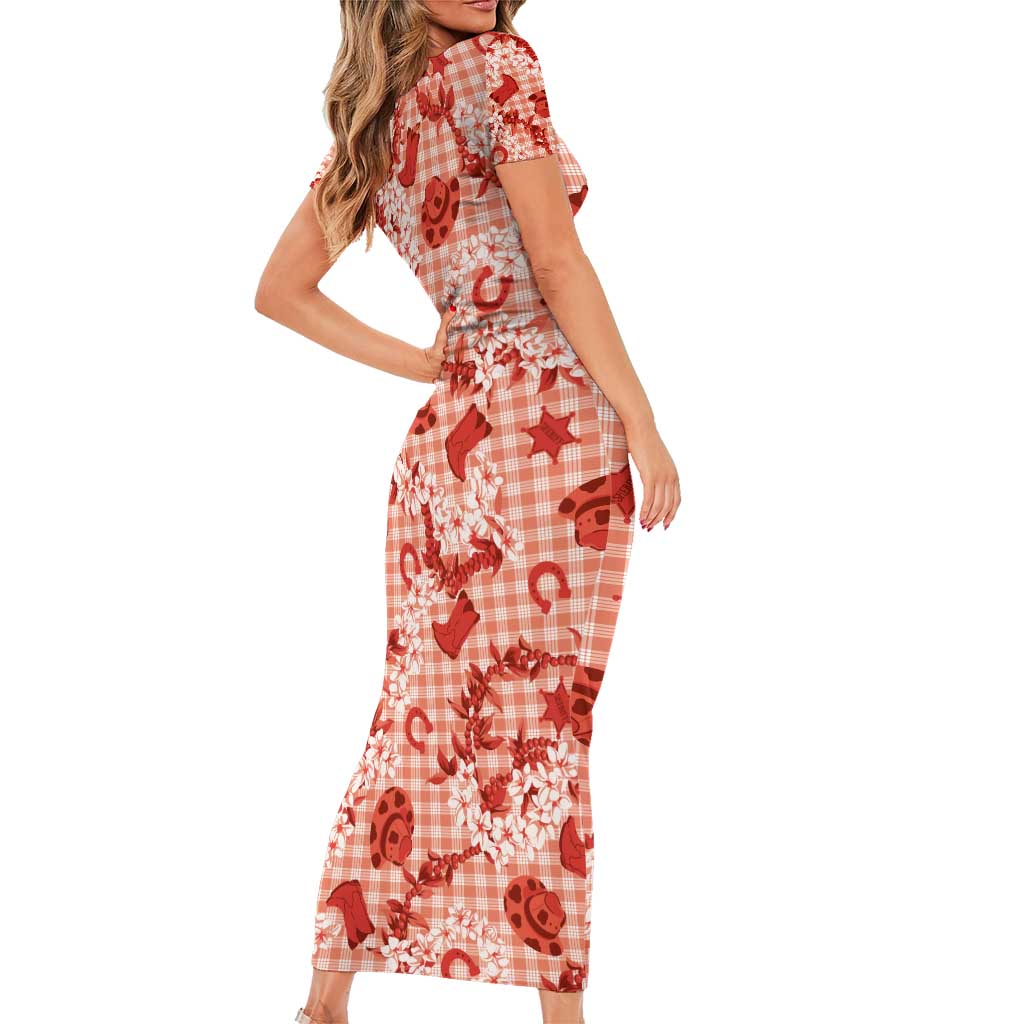 Mokihana Maile Ilima Leis Paniolo Palaka Short Sleeve Bodycon Dress Hawaiian Ulaula Spirit - Polynesian Pride