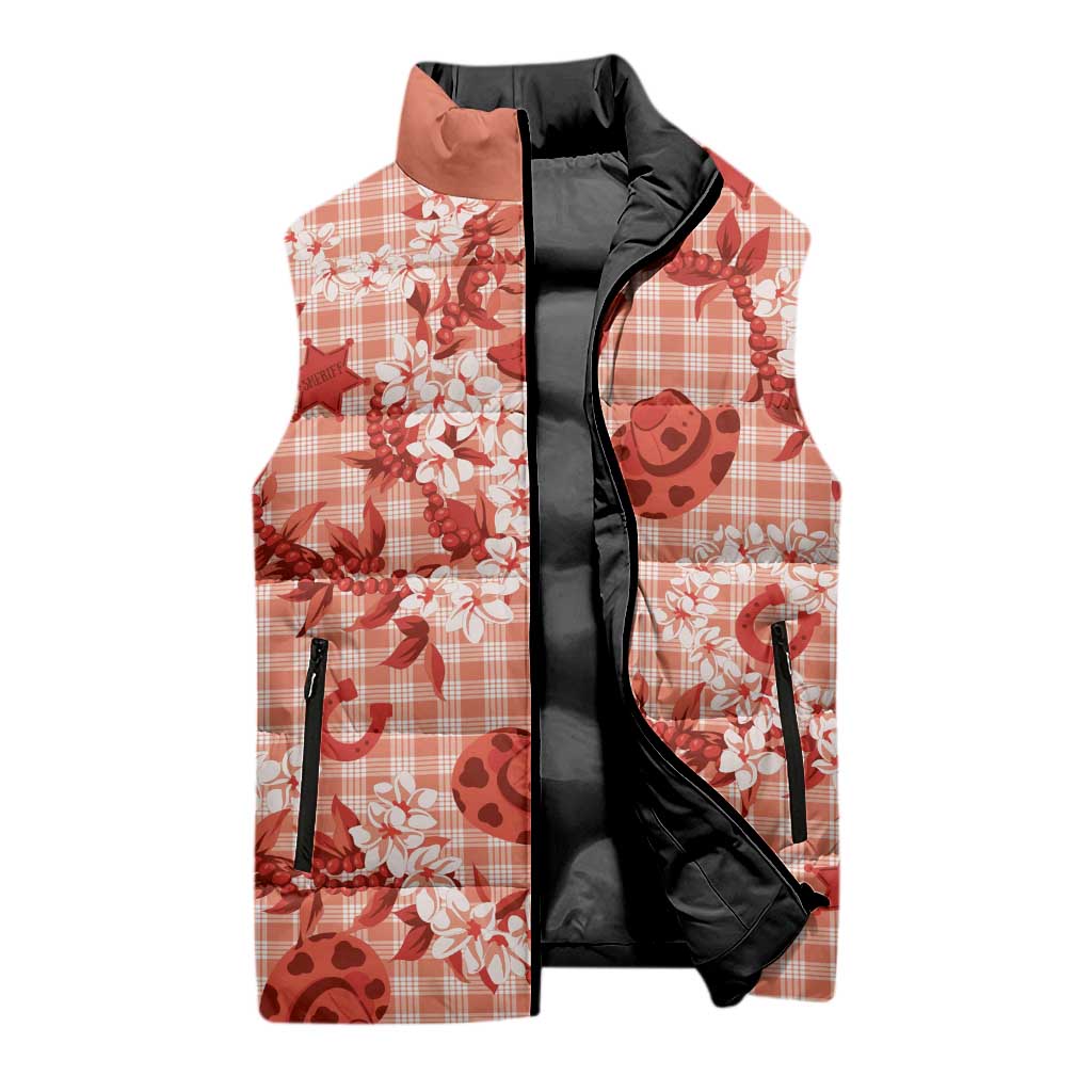 Mokihana Maile Ilima Leis Paniolo Palaka Sleeveless Puffer Jacket Hawaiian Ulaula Spirit - Polynesian Pride