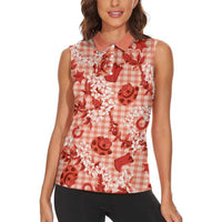 Mokihana Maile Ilima Leis Paniolo Palaka Women Sleeveless Polo Shirt Hawaiian Ulaula Spirit - Polynesian Pride