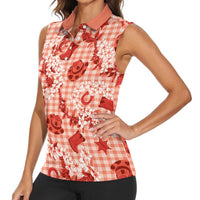 Mokihana Maile Ilima Leis Paniolo Palaka Women Sleeveless Polo Shirt Hawaiian Ulaula Spirit - Polynesian Pride