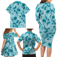 Mokihana Maile Ilima Leis Paniolo Palaka Family Matching Long Sleeve Bodycon Dress and Hawaiian Shirt Hawaiian Polu Opa Spirit - Polynesian Pride