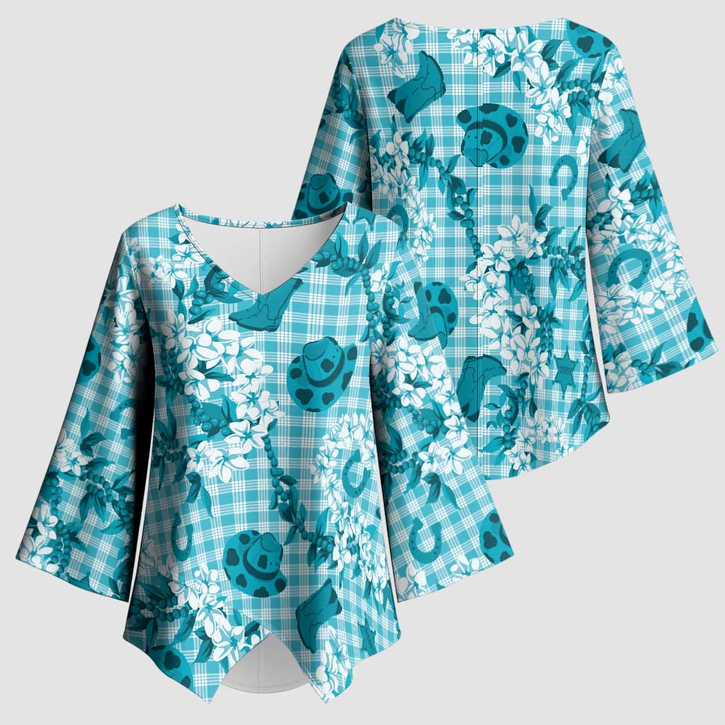 Mokihana Maile Ilima Leis Paniolo Palaka Kimono Sleeve Blouse Hawaiian Polu Opa Spirit - Polynesian Pride