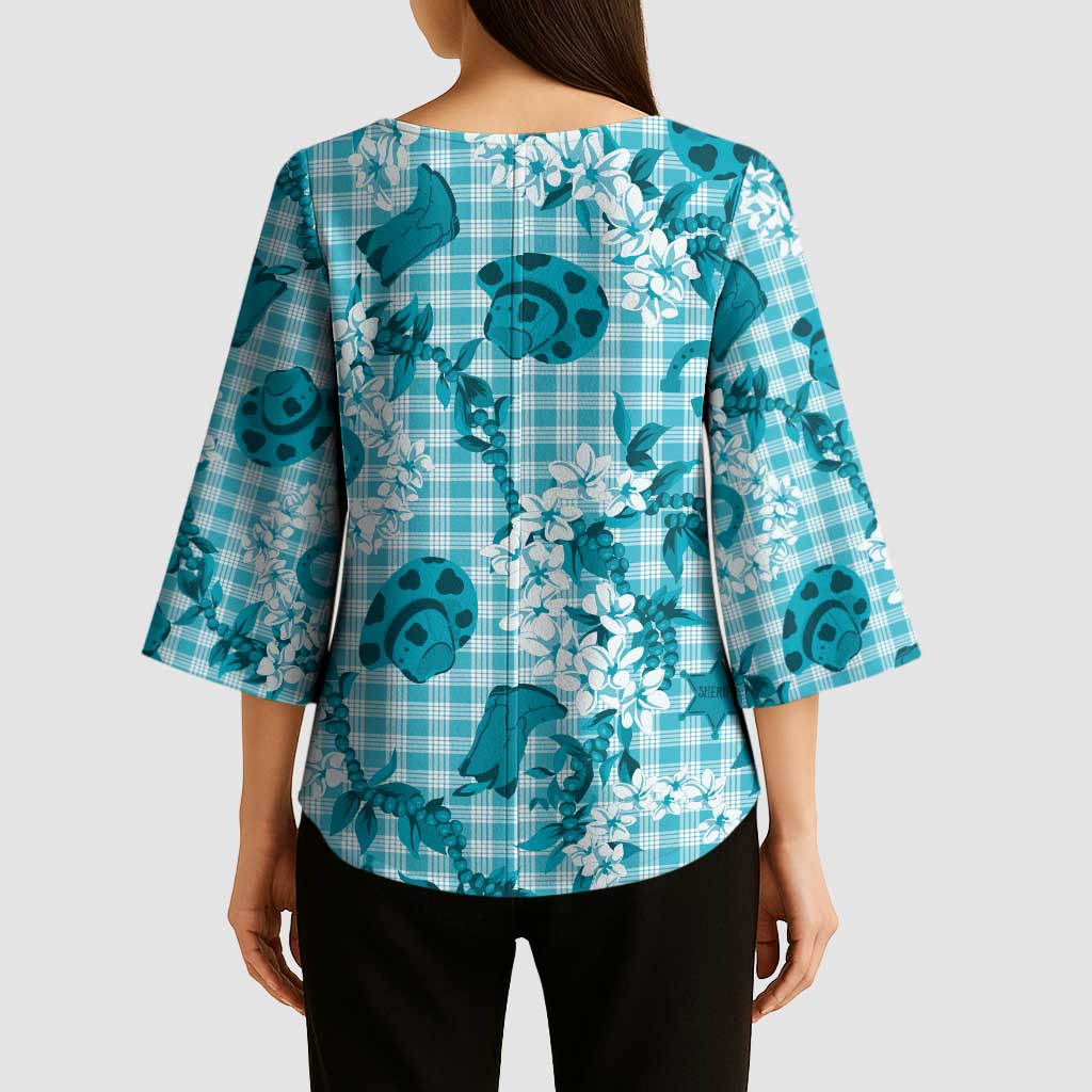 Mokihana Maile Ilima Leis Paniolo Palaka Kimono Sleeve Blouse Hawaiian Polu Opa Spirit - Polynesian Pride