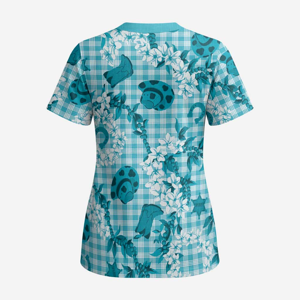 Mokihana Maile Ilima Leis Paniolo Palaka Scrub Top Hawaiian Polu Opa Spirit LT9 - Polynesian Pride