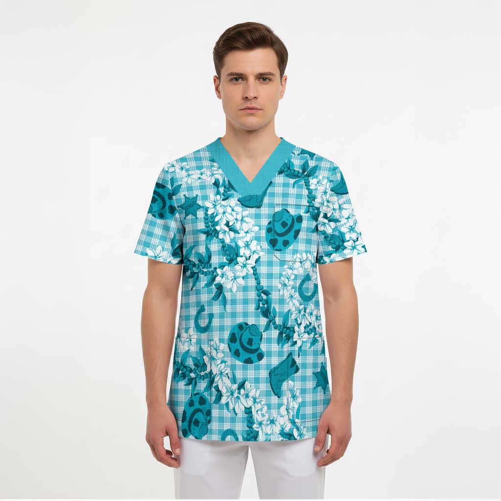 Mokihana Maile Ilima Leis Paniolo Palaka Scrub Top Hawaiian Polu Opa Spirit LT9 - Polynesian Pride