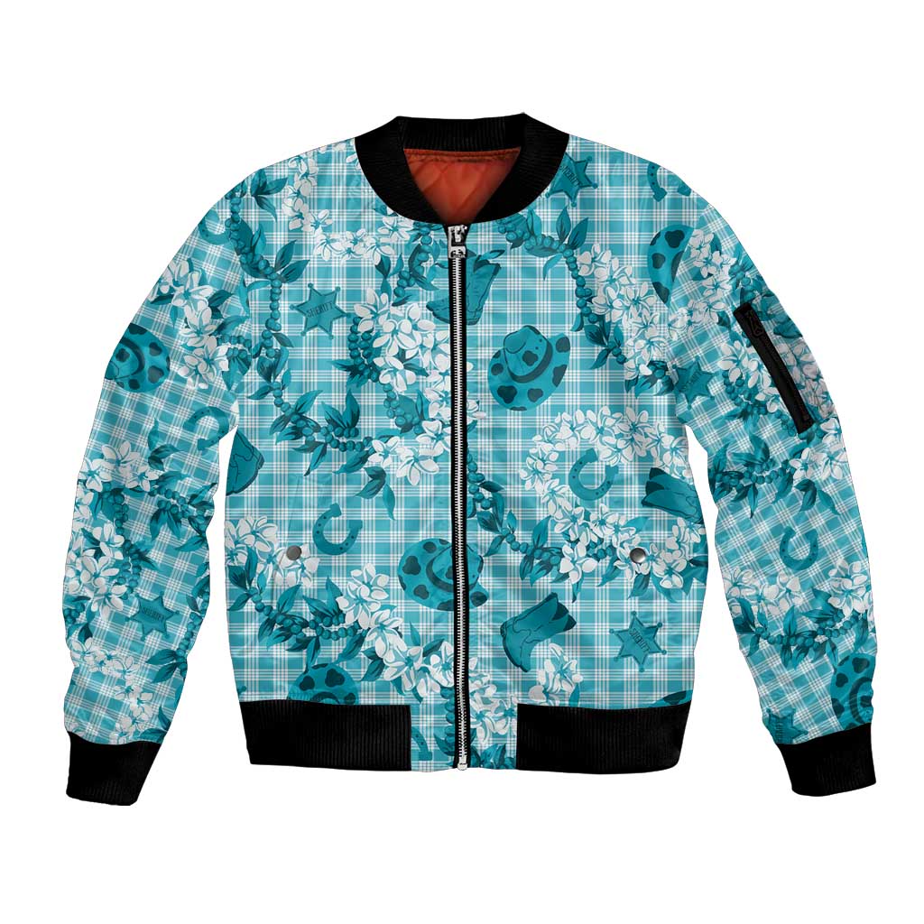 Mokihana Maile Ilima Leis Paniolo Palaka Sleeve Zip Bomber Jacket Hawaiian Polu Opa Spirit - Polynesian Pride