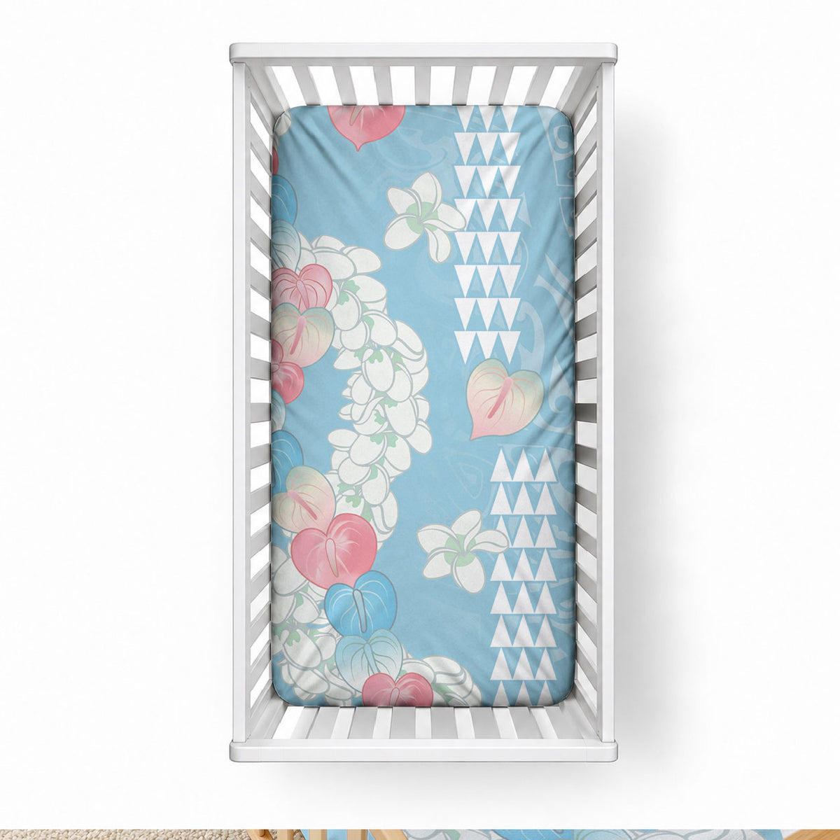 Blue Hawaii Anthurium Plumeria Lei Baby Bed Cover LT9 28 × 52 in Blue - Polynesian Pride