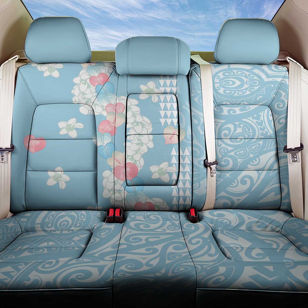 Blue Hawaii Anthurium Plumeria Lei Back Car Seat Cover
