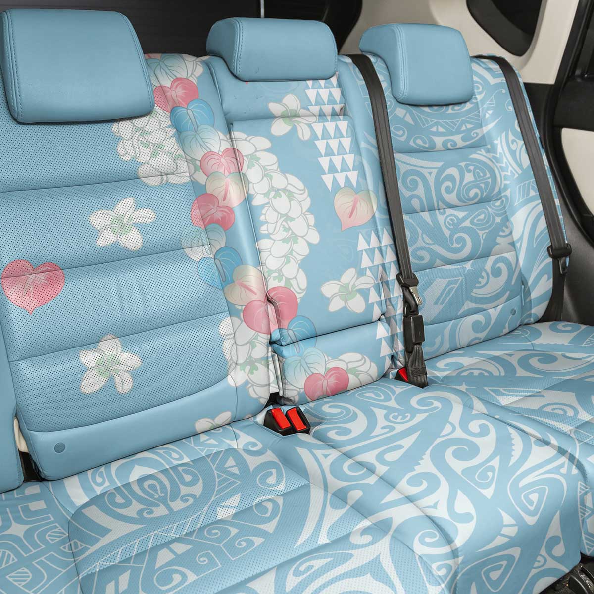 Blue Hawaii Anthurium Plumeria Lei Back Car Seat Cover