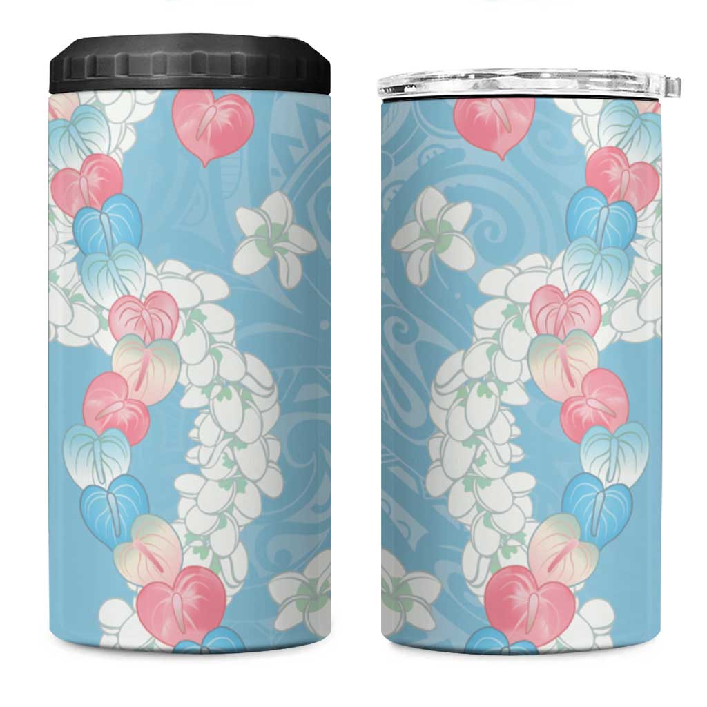 Blue Hawaii Anthurium Plumeria Lei 4 in 1 Can Cooler Tumbler