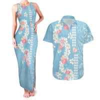 Blue Hawaii Anthurium Plumeria Lei Couples Matching Tank Maxi Dress and Hawaiian Shirt LT9 Blue - Polynesian Pride