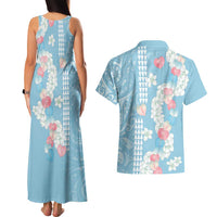 Blue Hawaii Anthurium Plumeria Lei Couples Matching Tank Maxi Dress and Hawaiian Shirt LT9 - Polynesian Pride