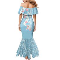 Blue Hawaii Anthurium Plumeria Lei Family Matching Mermaid Dress and Hawaiian Shirt LT9 - Polynesian Pride