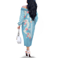 Blue Hawaii Anthurium Plumeria Lei Family Matching Off The Shoulder Long Sleeve Dress and Hawaiian Shirt LT9 - Polynesian Pride