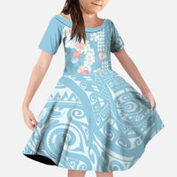 Blue Hawaii Anthurium Plumeria Lei Family Matching Off Shoulder Maxi Dress and Hawaiian Shirt