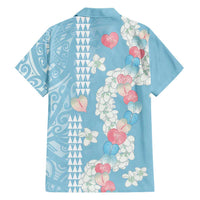 Blue Hawaii Anthurium Plumeria Lei Family Matching Short Sleeve Bodycon Dress and Hawaiian Shirt LT9 - Polynesian Pride