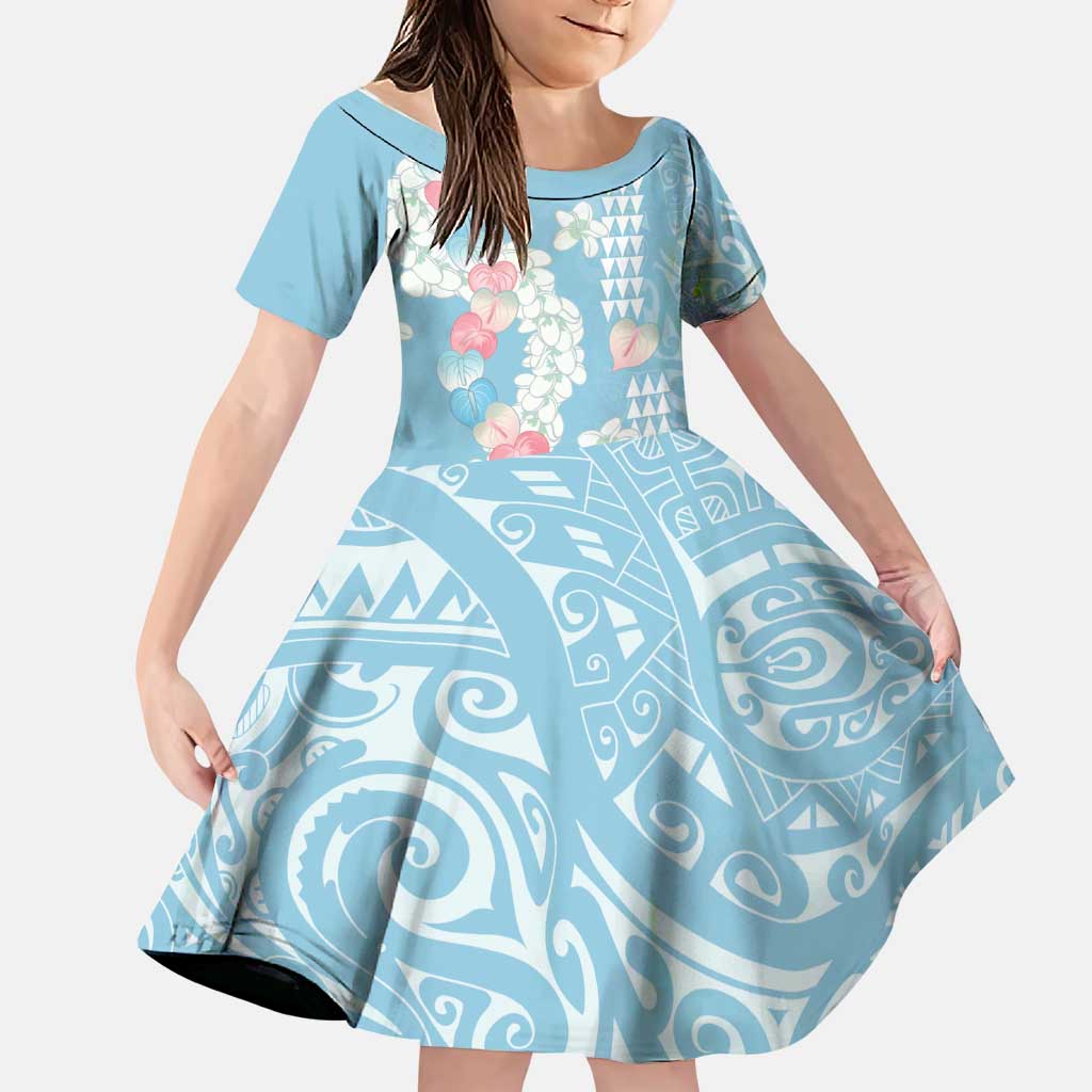 Blue Hawaii Anthurium Plumeria Lei Family Matching Summer Maxi Dress and Hawaiian Shirt