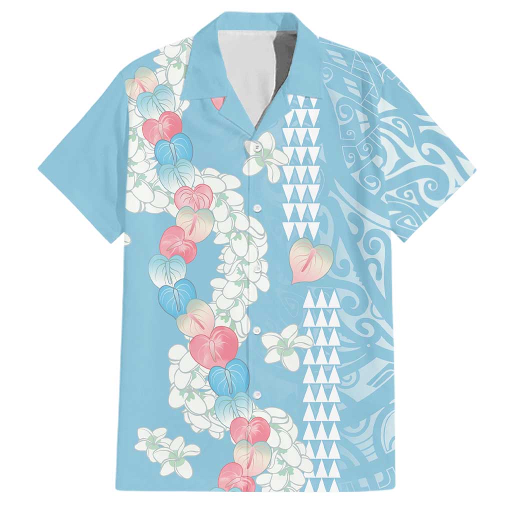 Blue Hawaii Anthurium Plumeria Lei Family Matching Tank Maxi Dress and Hawaiian Shirt LT9 Dad's Shirt - Short Sleeve Blue - Polynesian Pride