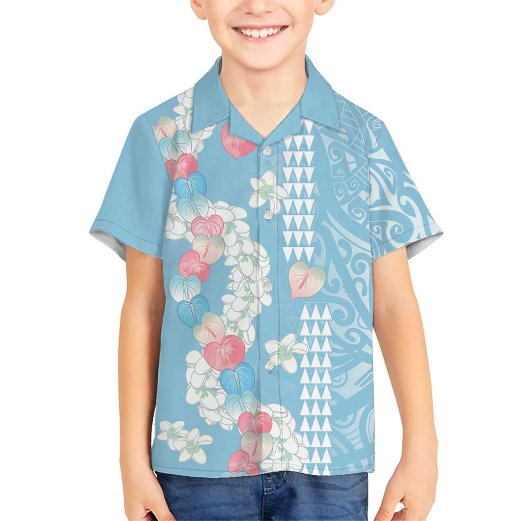 Blue Hawaii Anthurium Plumeria Lei Family Matching Tank Maxi Dress and Hawaiian Shirt LT9 Son's Shirt Blue - Polynesian Pride