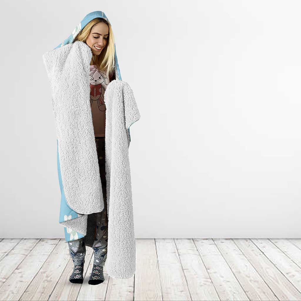 Blue Hawaii Anthurium Plumeria Lei Hooded Blanket
