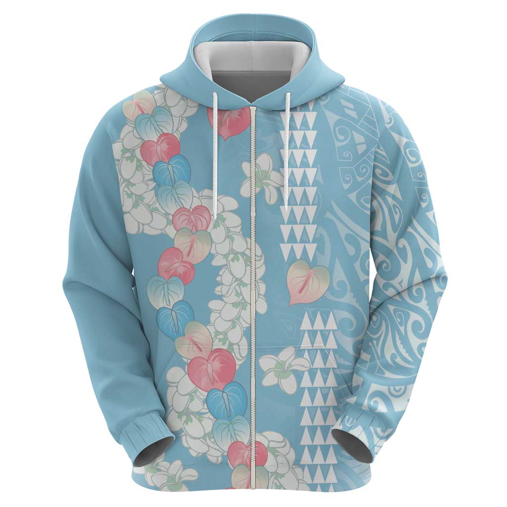 Blue Hawaii Anthurium Plumeria Lei Hoodie