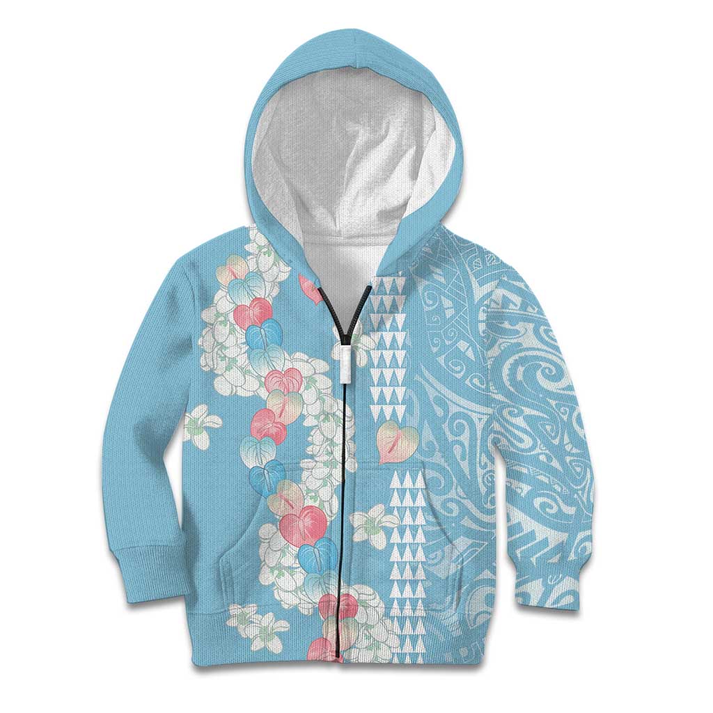 Blue Hawaii Anthurium Plumeria Lei Kid Hoodie